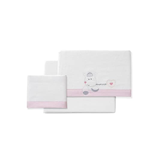 Sábana Franela 100% Algodão Coração Amoroso Branco e Rosa Interbaby - Lençóis - sabana, franela, algodão, coracao amoroso, branco, rosa