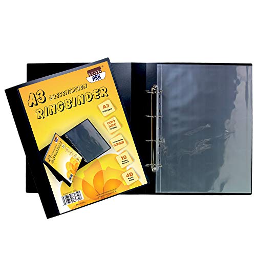 Dossier ARK 4 Anéis Preto (A3 - Capacidade: 100 folhas) Ark - Pastas Organizadoras - 100 folhas, a3, preto, capacidade