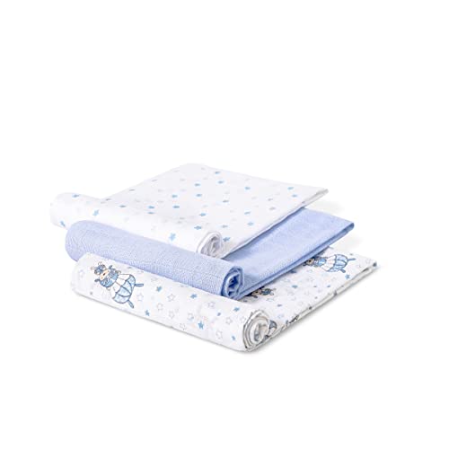 Conjunto de 3 Panos de Fraldas INTERBABY Paracaídas Azul Interbaby - Toalhas - conjunto, 3 panos, fraldas, interbaby, paracaídas, azul