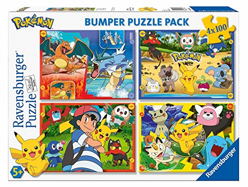 Puzzle RAVENSBURGER Bumper Pack 4 X 100 Peças Pokémon Ravensburger - Quebra-cabeças de encaixar - puzzle, ravensburger, bumper pack, 100 peças, pokemon