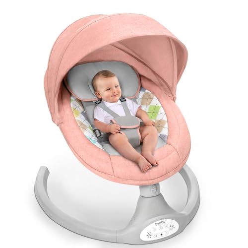 Baloiço BIOMY BABY Bioby Rosa (Idade Mínima Recomendada: 0 meses) Bioby - Móveis para bebês e crianças pequenas - 3 velocidades, arnês 5 pontos, proteção solar, anti-insectos, comando remoto