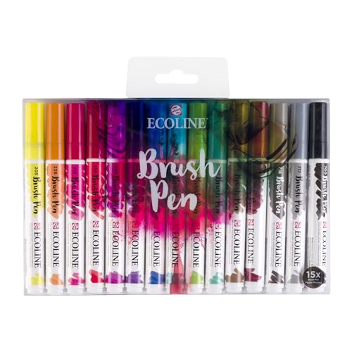Conjunto de Canetas de Água ECOLINE Brush Pen Set 15 Royal Talens - Marcadores e marcadores de texto - pinturas expressivas, corantes naturais, diluível, 15 cores
