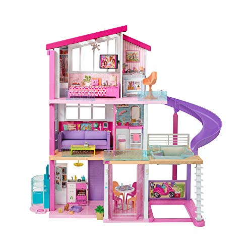 Casa de Bonecas BARBIE Dreamhouse Adventures (Idade Mínima: 3 Anos - 23 x 24 x 59,5 cm) Barbie - Brinquedos - 3 andares, jardim, helicóptero, barco a vela, motociclo