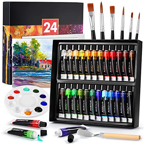 Conjunto de Tinta Acrylic DAZ SPIRIT 24 Cores DazSpirit - Tinta, tinta de arte e esmalte - 24 cores, tinta acrílica, 12ml, pincéis, raspador, manualidades