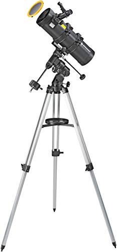 Telescópio Bresser Optics Spica-130EQ3 | Prateado, Amarelo Bresser - Peças e acessórios para câmeras - montagem equatorial, 130 mm espelho, 1000 mm focal, 260x aumento, filtro solar