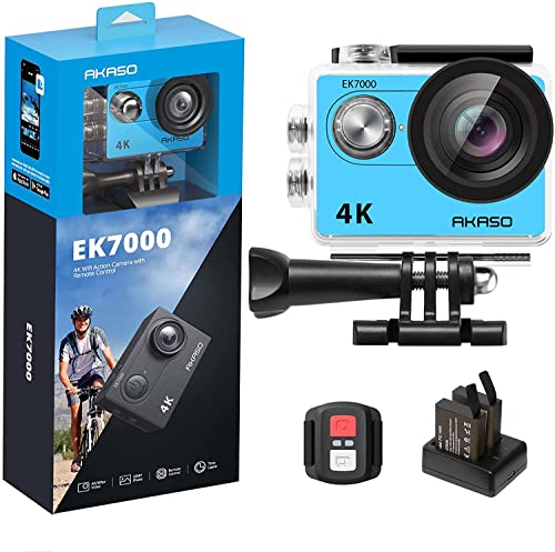 Action cam AKASO EK7000 (4K - 20 MP - Até 120 min de autonomia - Azul) AKASO - Câmaras de vídeo - 4k, 20 mp, 120 min autonomia, 60 fps