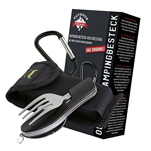 Conjunto de Talheres e Garrafas Outdoor Freakz OUTDOOR FREAKZ - Utensílios e louça de cozinha para camping - 4 peças, aço inoxidável, bolsa neopreno, garrafa abertura