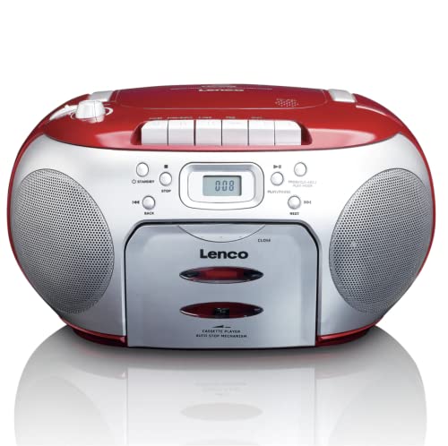 Rádio Lenco SCD-42 Vermelho, Prateado (Rádio) Lenco - Reprodutores de áudio e gravadores - rádio, fm, cd, cassete, vermelho, prateado