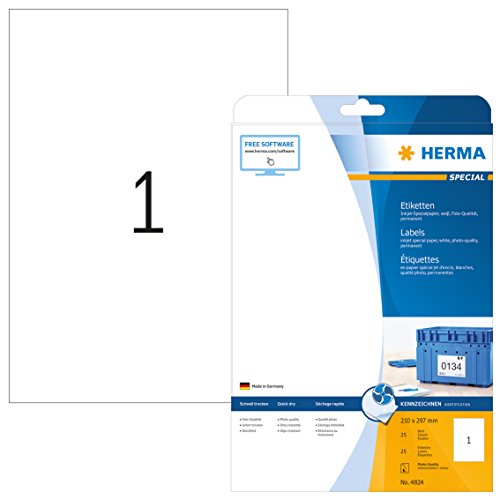 Herma Inkjet labels white 210x297 InkPrint Special 25 pcs. HERMA - Etiquetas e tags - branco, a4, 25pcs, inkjet