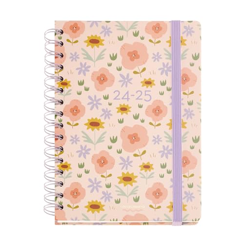 Agenda Escolar Miquelrius Flowers (2024/2025 - 14 Meses - A5) MIQUELRIUS - Calendários, organizadores e planejadores - papel cartão, 14 meses, A5, fechamento elástico