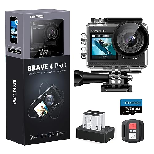 Action cam AKASO Brave 4 Pro (4K - 20 MP - Wi-Fi e Bluetooth) AKASO - Câmaras de vídeo - 4k, 20 mp, wi-fi, bluetooth