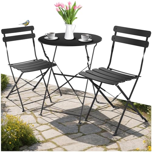 Conjunto de Jardim TECTAKE (Preto - Aço - 53x53x80 cm) TecTake - Móveis de exterior - preto, aço, 53x53x80 cm, mesa, cadeiras