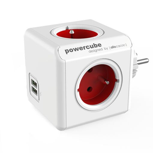 Extensão Elétrica ALLOCACOC PowerCube Original USB Type E 4 tomadas Vermelho Allocacoc - Estações de acoplamento para laptops - usb, type e, 4 tomadas, vermelho