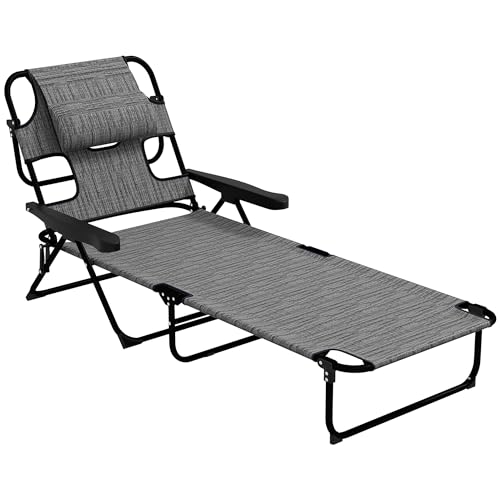 Espreguiçadeira Outsunny | Cinzento (Jardinagem) Outsunny - Móveis de exterior - plegável, encosto inclinável, almofada de apoio, tecido respirável