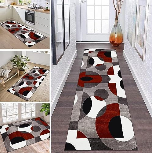 Tapete HOME & LIVING 120x250 cm Castanho, Vermelho e Branco ZDYHMrj - Tapetes - 120x250 cm, poliéster, castanho vermelho branco, fácil de limpar