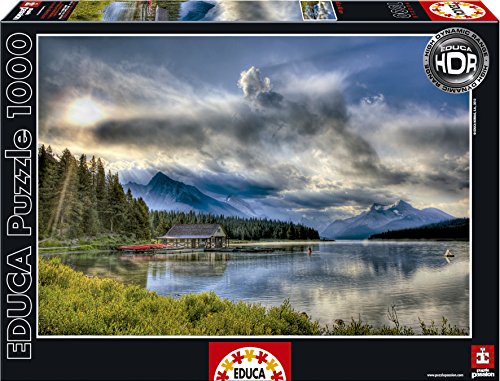 Puzzle EDUCA Bootshaus am Maligne See (Idade Mínima: 12 Anos - 1000 Peças) EDUCA - Quebra-cabeças de encaixar - puzzle, educa, bootshaus, maligne see, idade mínima, 1000 peças
