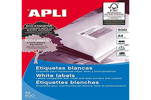 Etiqueta Permanente APLI 10564 Branco (105 x 57 mm) APLI - Papel de impressora e copiadora - 105 x 57 mm, branco, adesivo permanente, 500 folhas