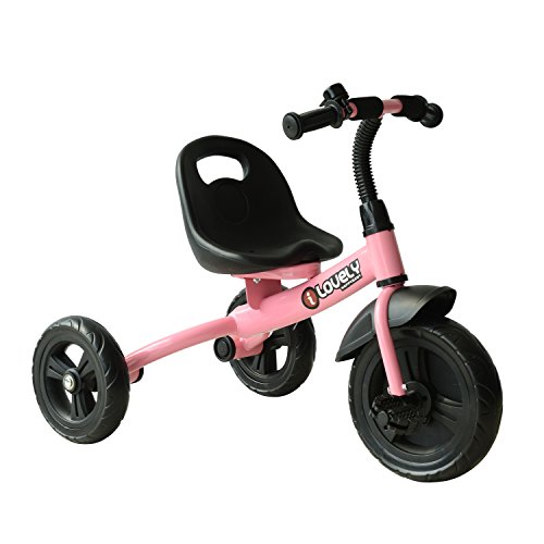 Triciclo HOMCOM Rosa (74 x 49 x 55 cm - Idade Mínima: 18 meses) HOMCOM - Triciclos - rodas de plástico, estrutura em metal, barro para segurança, assento ajustável