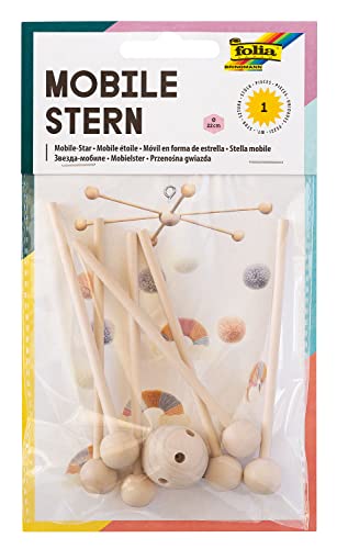 Suporte FOLIA STAR MOBILE WOODEN 2280 (MDF) Folia - Brinquedos - 6 braços, madeira, 22 cm, gancho em metal