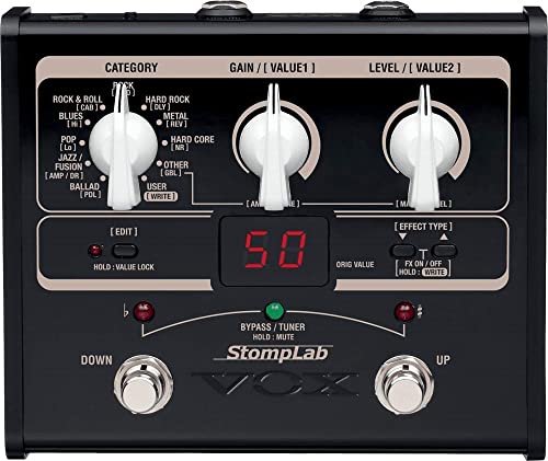 Pedaleira VOX Stomp Lab 1 G (Preto - Alcance Ajustável) Vox - Processadores de efeitos - 4 efeitos, chorus, delay, reverb, distortion