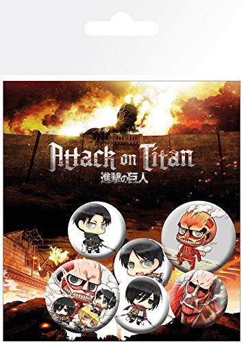 Conjunto de 5 Badges Attack on Titan (Idade Mínima Recomendada: 6 anos) Attack on Titan - Botões de alfinete - Attack on Titan, badges, 5 peças, 6 anos