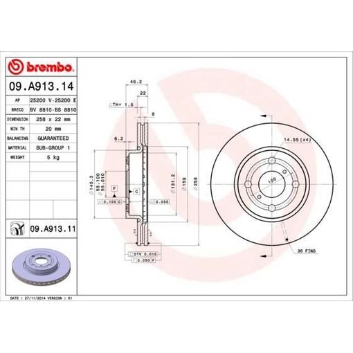 Disco de Freio Brembo 09.A913.14 | Preto (Acessório Informática e Tel.) BREMBO - Sistema de freios de veículos motorizados - brembo, preto, acessório