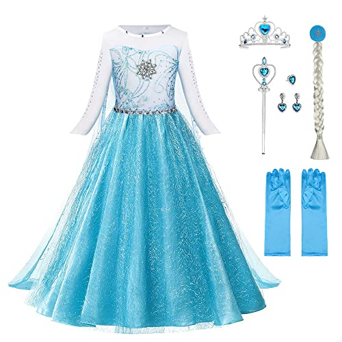 Fato de Menina URAQT Disfarce Elsa (Tam: 3-5 anos) URAQT - Vestidos - vestido, coroa, varinha mágica, guantes, brilhantes