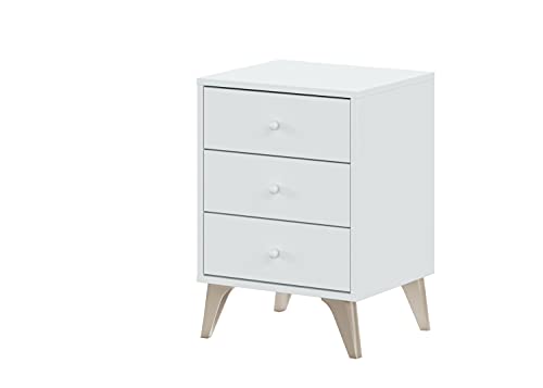 Mesa de Cabeceira SKRAUT HOME Melamina Branco (40x33.5x56cm) Habitdesign - Mesinhas de cabeceira - melamina, branco, 3 gavetas, pés em x
