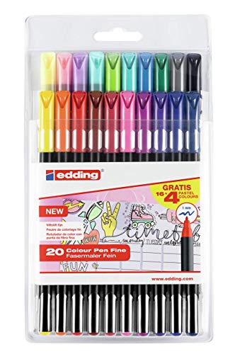 Marcador EDDING 1200 Pastel (Multicor - 20 Unidades) Edding - Marcadores e marcadores de texto - tinta à base de água, 20 unidades, ponta redonda, 1 mm