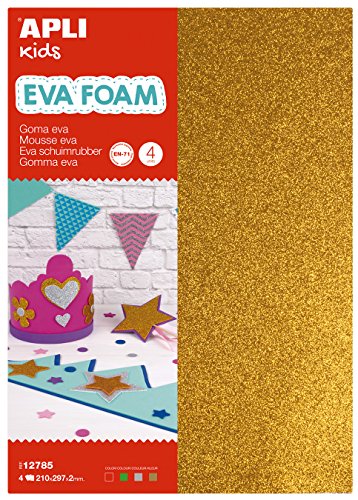 Blister 4 Folhas Goma Apli Eva Com Purpurina APLI - Formas e bases de artesanato - goma termoformável, 4 folhas, cores metálicas, 2 mm
