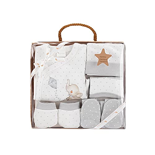 Conjunto de 5 peças para recém-nascidos INTERBABY Elefante cinza Interbaby - Conjuntos de presente para bebê - algodão, 5 peças, recém-nascidos, elefante