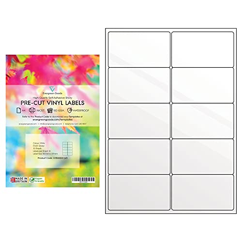 Etiquetas Autocolantes EVERGREEN GOODS A4 Evergreen Goods Ltd - Papel de impressora e copiadora - vinil, resistente à água, a4, 143 etiquetas