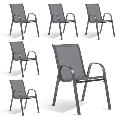 Conjunto de 6 Cadeiras de Jardim METAL REFORZADO Cinza TERRE JARDIN - Móveis de exterior - metal reforçado, cinza, apoiador, estrutura aço