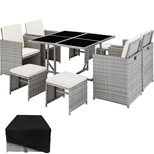 Conjunto de Jardim TECTAKE Bilbao (Cinzento Claro - Poliéster - 53x53x87 cm) TecTake - Móveis de exterior - poliéster, estrutura em aço, tampo de vidro, resistente ao exterior