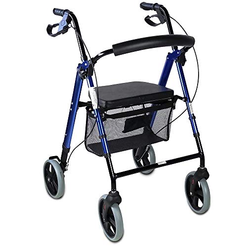 Andador MOBICLINIC Hercules (Azul - Alumínio) Mobiclinic - Tabuleiros e lençóis de transferência - 4 rodas, cesta, estabilidade, pessoas até 100 kg, ajustável