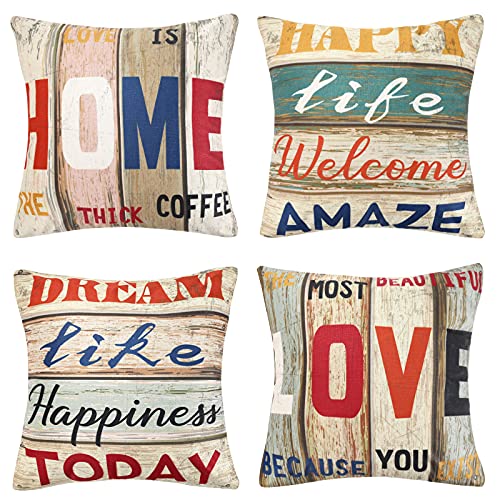 Conjunto de 4 Capas de Almofada LOVE HOME (Bege - Poliéster - 45x45 cm) HomeStilez - Fronhas e almofadas - conjunto, 4 capas, almofada, love home, bege, poliéster