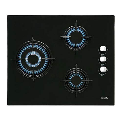 Placa de Gás CATA CI6021BK 3F Cristal Gas Natural CATA - Cooktops - vidro, aço inoxidável, 3 compartimentos, 5750 W