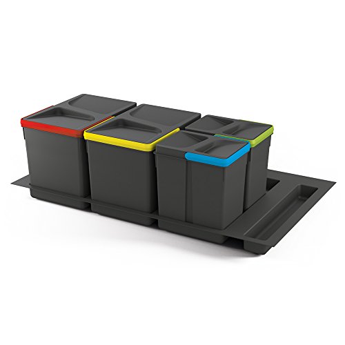 Conjunto de Baldes de Lixo EMUCA 15L+15L+7L+7L Emuca - Lixeiras e cestos de lixo - conjunto, baldes lixo, emuca, 1,5L, 7l, plástico antracite, base ajustável, pega colorida