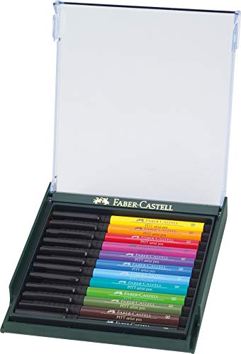 Marcador FABER CASTELL Pitt Artist Pen Basic 12 Cores Sortidas (Multicor) PRODUCTO ORIGINAL - Canetas - multicor, 12 cores, pontilhão, desenho, pintura