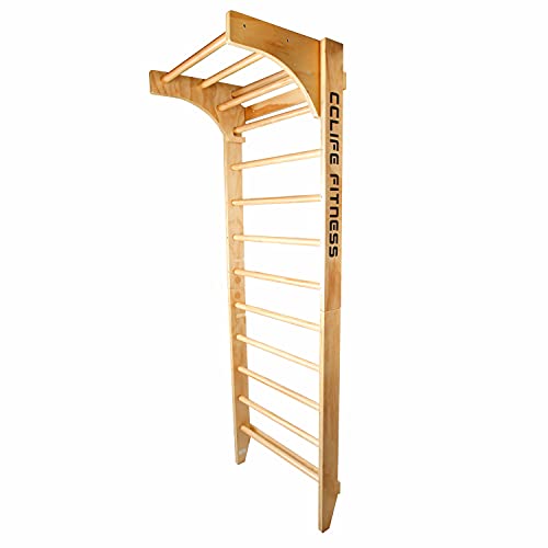 CCLIFE 1X Espreguiçadeira de Madeira para Fitness com Suporte de Parede e Peso de Até 100Kg CCLIFE - Barras de apoio de segurança - madeira, fitness, suporte de parede, peso 100kg