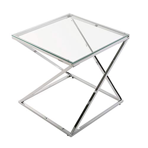 Mesa de Apoio VERSA Trento (Prateado - Vidro e Metal - 51x51x51cm) VERSA - Mesas Laterais - prateado, vidro, metal, 51x51x51cm