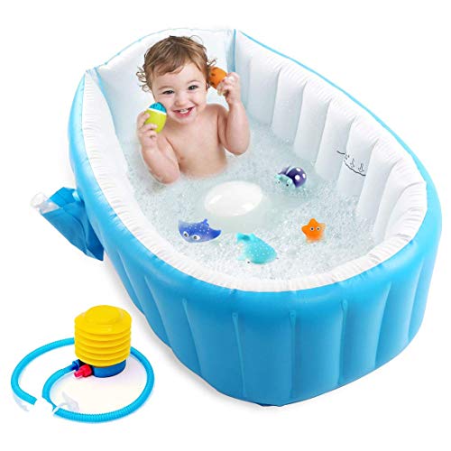 Piscina para Bebé LOCISNE | Azul e Branco Locisne - Móveis para bebês e crianças pequenas - 60 litros, vinil, drenagem rápida, varanda