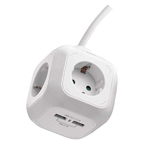 Extensão Elétrica Emos P04219GU | Branco (Electricidade e Domótica) Emos - Fios de extensão - 4 tomas, 2 portas USB, interruptor, moderno
