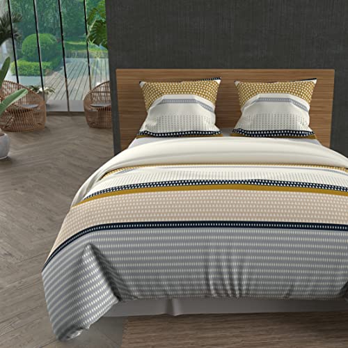 Conjunto edredões THALES Moutarde (240x220cm) SOLEIL D OCRE - Capas de edredão - 240x220cm, algodão, borda decorativa, apoio pescoço