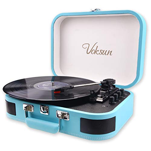 Gira-Discos Nkw Gd-01Bt Azul, Branco (Gira-Discos) VOKSUN - Gira-discos e leitores de vinil - 33 rpm, 45 rpm, 78 rpm, 2 discos, azul, branco