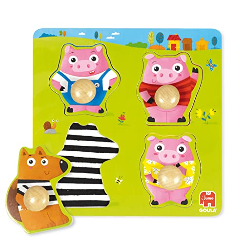 Puzzle GOULA 3 porquinhos (Idade Mínima Recomendada: 1 ano - 4 Peças) Goula - Quebra-cabeças de madeira e com pinos - puzzle, 3 porquinhos, idade mínima recomendada, 4 peças