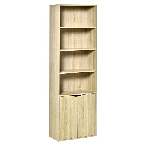 Estante de Livros Homcom com 4 Compartimentos Abertos e 1 Armário | 59 x 29 x 180 cm - Natural HOMCOM - Estantes e prateleiras de pé - 4 compartimentos, armario, natural, 59x29x180cm