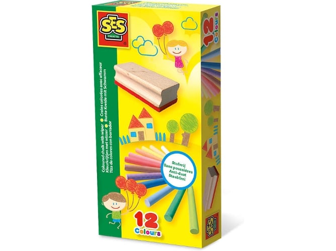 Lápis de Cor GIZ Ses Creative Coloured Chalk with Wiper SES CREATIVE - Giz - lápis de cor, coloridos, apagador, exterior, sala de aula