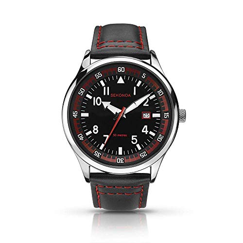 Relógio Homem SEKONDA 1463 Preto Couro Vermelho Sekonda - Relógios - homem, preto, couro vermelho