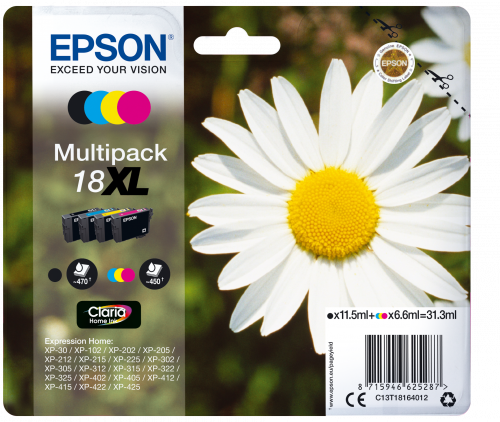 Multipack de 4 tinteiros EPSON 18XL (C13T18164022) Epson - Cartuchos de toner e jato de tinta - multipack, 4 tinteiros, EPSON 18XL